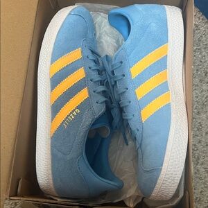 Adidas Gazelle Light Blue with Yellow Stripes
